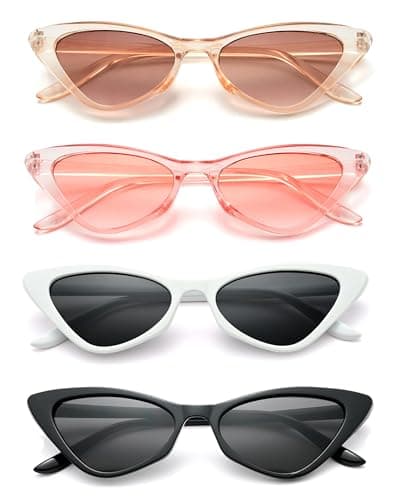 Image of Unning 4 Pack Small Retro Cat Eye Sunglasses Vintage Narrow Sunglasses Set Skinny Party Glasses for Women