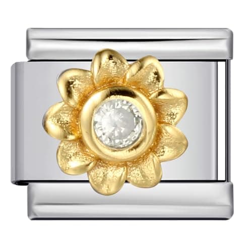 Image of Mon & Sons 18K Gold Crystal Sunflower Silver Italian 9mm Link Stainless Steel Bracelet Charm Compatible With 9mm Link