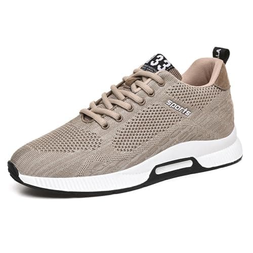 Image of Generisch Sneaker Pair Men's Shoes with Raisers, Casual Mesh Trainers, Lightweight, Breathable Lace-Up Sports Shoes with Hidden Lifting Heel for Men, cm, khaki, 5 UK