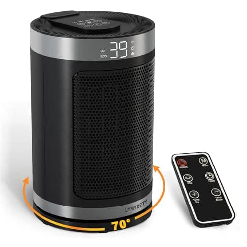 Image of Electric Space Heater, 1500W PTC Ceramic Heater 70 Degree Oscillation, Electric Heater with Timer and Thermostat for Home Low Energy, Remote Control, 1-12H Timer (Round)