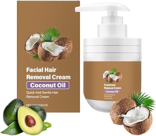 Image of Coconut Facial Hair Removal Cream for Women, Coconut Oil for Skin, Face & Body, Moisturizing and Soothing Skin, Painless Hair Remover, No Stubble,No Irritation, Fast Results, For All Skin Types (1)