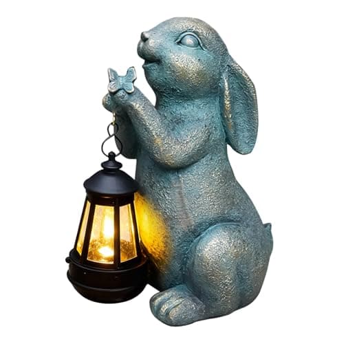 Image of Générique Rabbit Statue for Outdoor – with Vintage Solar Lantern Ornament, Animal Statues for Garden – for Porch and Patio, Christmas, Spring, Halloween, Home, Lawn and Outdoor