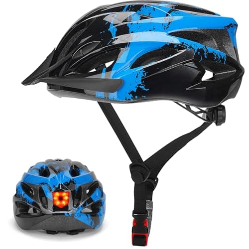 Image of Cycle Helmet Adults, Lightweight Bike Helmet with Light, Adjustable Mountain & Road Bicycle Helmet, 18 Vents with Adjustable Strap & Detachable Visor for Men Women 57-62cm(Blue)