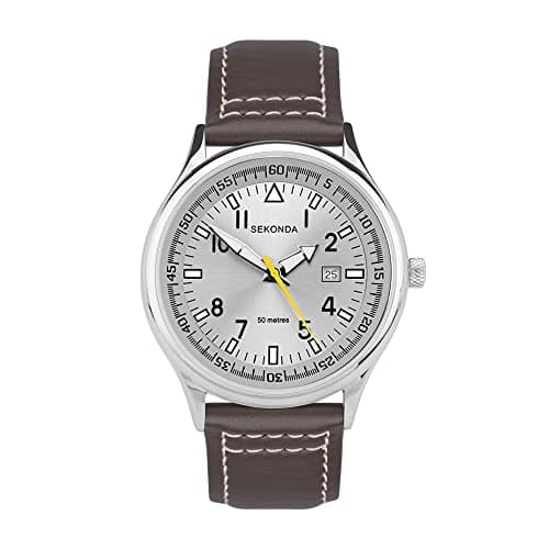 Image of SEKONDA Men's Quartz Watch with Brown Dial Analogue Display and Brown Leather Strap 3882.27