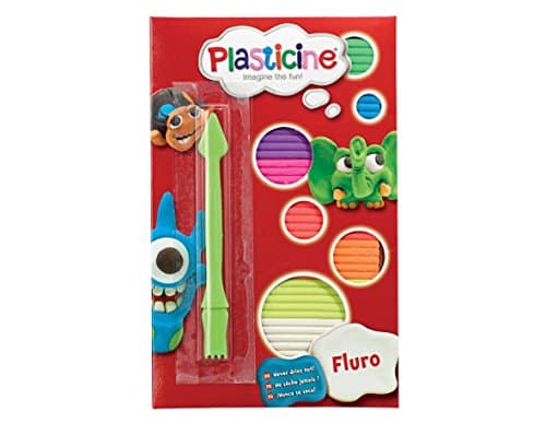Image of Plasticine Fluro Neon Modelling Clay Pack – 9 Vibrant Neon Colours, Soft & Non-Hardening, Includes Modelling Tool & Ideas Sheet, 130g – Ages 5+