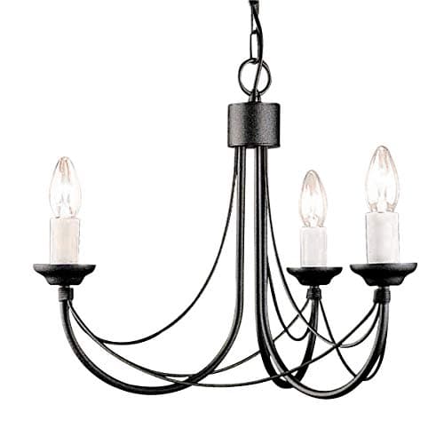 Image of 3 Bulb Chandelier Hanging Pendant Light - Gothic Style - Ivory Colour Candle Tube - Black - LED E14 60W Bulb