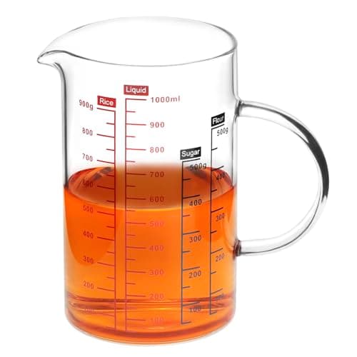 Image of QWORK® 1L High Borosilicate Glass Measuring Cup with Multi Scales ml/oz/Cup, Heat Cold Resistant Microwave Safe for Baking