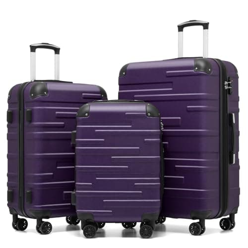 Image of COOLIFE Hard Shell Suitcase with TSA Lock and 4 Spinner Wheels Lightweight Durable (Grayish Purple, 3 Pcs Set)