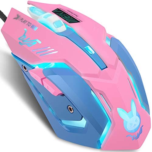 Image of IULONEE Gaming Mouse, Wired USB Computer Mouse Silent Comfortable 7 Colors Backlit Optical Game Mice Ergonomic Full Size with 3200 DPI and 6 Buttons for PC Laptop Desktop (Pink & Blue)