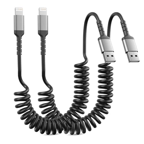 Image of ADILIFT USB to Lightning Coiled Cable 2Pack, MFi Certified Short Fast Charging Cord Apple Carplay Cable for iPhone 14 13 12 11 Pro Max Mini 10 8 Plus XR SE, AirPods