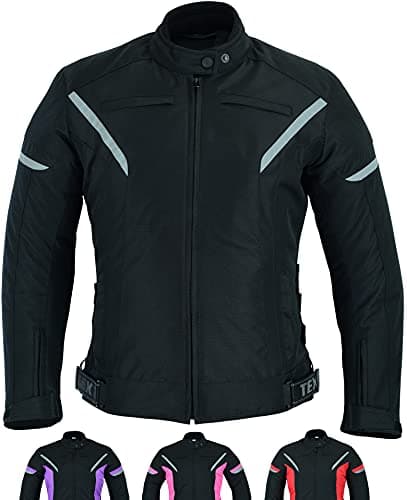 Image of Texpeed Womens Motorcycle Biker Jacket Ladies Waterproof Textile Cordura Coat With Motorbike CE Armour (EN 1621-1) Black - S