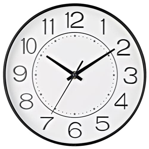 Image of HZDHCLH Wall Clock 10 Inch Silent Non Ticking Clock Round Wall Decor，Wall Clocks for Living Room Kitchen Office (white black)