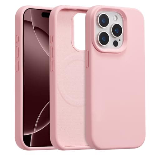 Image of UCASONG Magnetic for iPhone 13 Pro -6.1Inch Liquid Silicone Phone Case, Compatible with MagSafe, Cute Plain Solid Color Slim Case Soft Smooth Matte Shockproof Protective Cover, Rose Pink