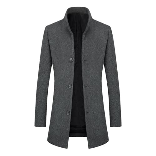Image of YOUTHUP Men's Wool Coat Mid-Length Winter Trench Coat Casual Business Peacoat, Grey-Thin, S