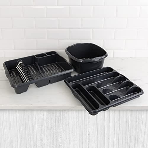 Image of Wham 3 Piece Casa Plastic Kitchen Set Midnight (38cm Rectangular Bowl, Large Cutlery Tray & Large Dish Drainer)