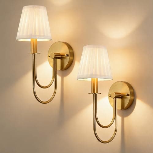 Image of QAREHL Gold Wall Lights Set of 2, Wall Sconce Lights for Bedroom Industrial Indoor Wall Lights for Living Room Hallway, Antique Brass Wall Lights E14 Bulb Base Wall Lighting Fixtures