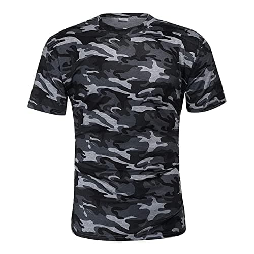Image of Men's Camo Short Sleeve T-Shirts Vintage Camouflage Crew Neck Shirts Tees Summer Fitness Military Athletic Tops (Dark Grey 2,5XL)