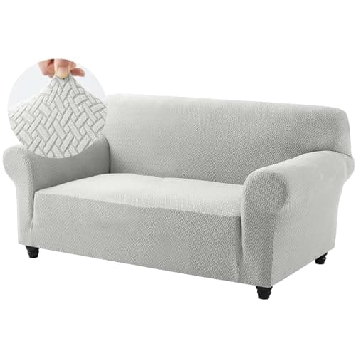 Image of Hafaa High Stretch Sofa Cover 2 Seater Spandex Elastic Fit Loveseat Sofa Slipcovers T Shape - Super Soft Non Slip Couch Covers Washable Furniture Protector for Pets/Kids/Dogs (Silver Grey)
