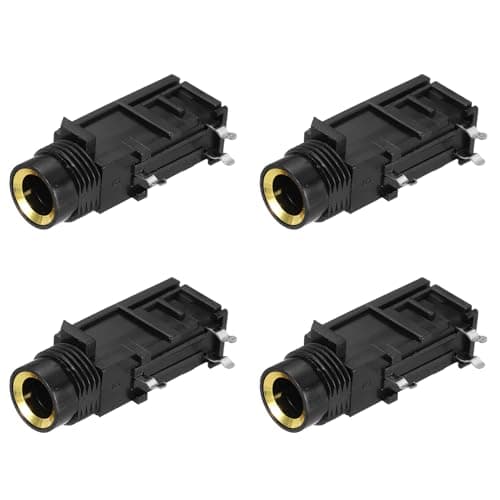 Image of sourcing map 4pcs 1/4" 6.35mm Stereo Audio Jack, 50V 3 Pin Female Gold Plated PCB Mount Jack Video Connectors Stereo Headphone Socket for Headphone, Speaker, Car Audio, 33x17x13mm