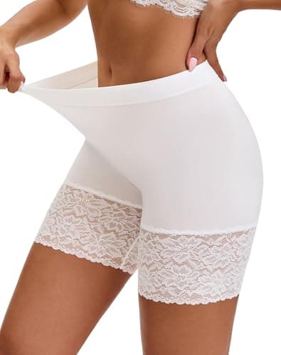 Image of INNERSY White Cycling Shorts Women Lace Anti Chafing Shorts Chub Rub Boxers Safety Panties Modesty (12, 1 White)
