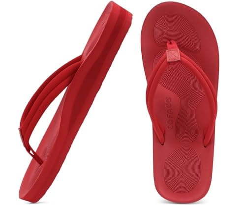 Image of COFACE Womens Flip Flops with Arch Support Comfort Beach Thong-Sandals for Woman Lightweight Size 4 Red Orthopedic Ladies Flipflops for Plantar Fasciitis