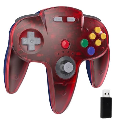 Image of miadore Wireless N64 Switch Online Controller For Switch/Switch 2/OLED/Lite/PC, MAC, Linux,Raspberry Pi,PC Controller with 2.4GHZ USB Receiver,Plug & Play,Rechargeable (Clear Red)