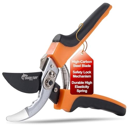Image of Shark-Tuff® Heavy Duty Secateurs & Pruning Scissors Pruning Shears with Improved Design for Gardening | High Carbon Steel SK5 Blade Garden Scissors | Bypass Hand Pruners with Long Handles