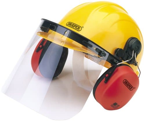 Image of Draper 69933 Safety Helmet with Ear Defenders and Visor, Yellow
