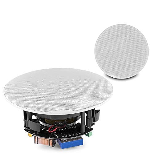 Image of Power Dynamics In Ceiling Speakers Kit PD FCS8 8" Flush Mount Low Profile 2-Way Coaxial Pair for Cafe Shop Restaurant Commercial Audio 100V/8 Ohms 320W White