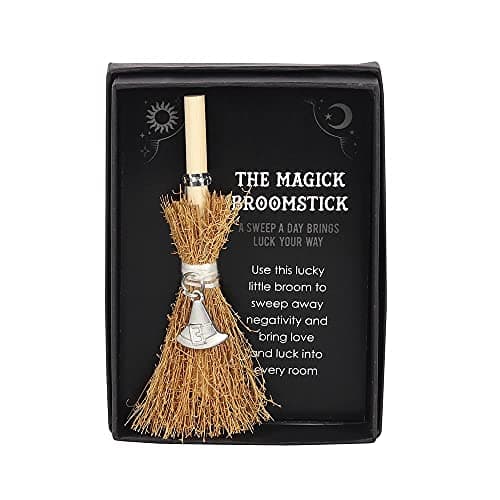 Image of Pacific Giftware Witch’s Hat Mini Magick Broomstick Lucky Charm in Gift Box 4.33” Tall