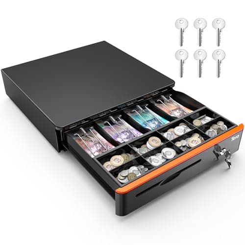 Image of Tera Auto Open Cash Register (with 6 Keys) Till Drawer Box 4 Bill 8 Coin Cash Drawer 41 x 41 x 10 cm for POS System Removable Coin Compartment 12V RJ12 Key-Lock Media Slot for Shops Businesses 405R