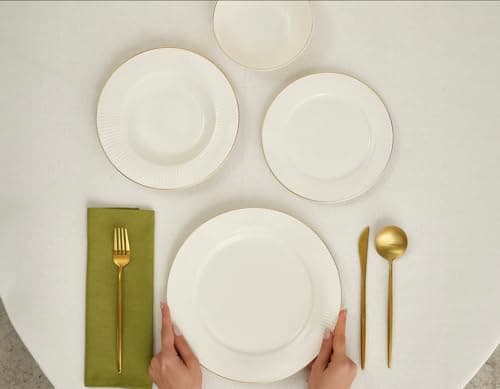 Image of Karaca Stream Bone China Massimo 24-Piece Dinner Set for 6 People – Elegant Gold Trim, Premium Bone China Tableware