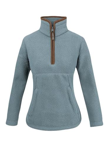 Image of JACK PYKE Ladies Half Zip Sherpa Fleece Pullover - Deep Pile Warm Outdoor Jumper with Zipped Kangaroo Pocket and Drawstring Waist for Outdoor Walking and Daily Wear - Ice Blue - XL