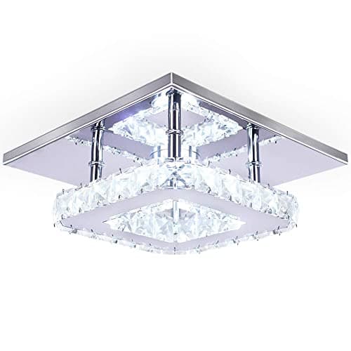 Image of Dixun Contemporary Mini Crystal Chandelier Flush Mount Ceiling Light Finish Chrome Crystal Pendant for Living Room Kitchen Office Bedroom Dining Room Island (White Square)