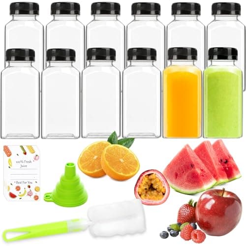 Image of Leaflai 250ml Juice Bottles 12 Pack - 8oz Shot Bottles, Plastic Bottle with Leak-Proof Lids and Labels, Reusable Drink Containers for Home, Party, Camping and as Gifts