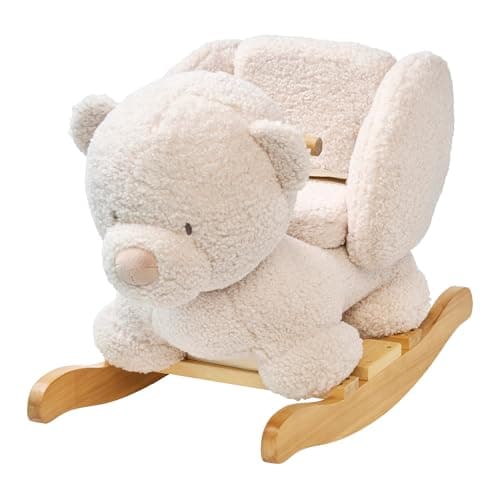 Image of Nattou Rocking Toy, Teddy Bear “TEDDY” in Ecru, 59 cm – Plush Ride-On Rocker for Infants and Toddlers
