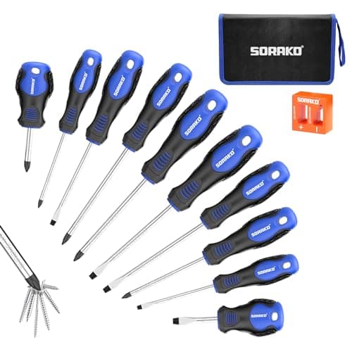 Image of SORAKO 11 PCS Magnetic Screwdriver Set,5 Phillips Screwdrivers and 5 Flat Head Screwdrivers,Made of Heavy-Duty Chrome Vanadium Steel with 2-in-1 Magnetizer,Professional Non-Slip Handle