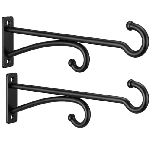 Image of 30cm Plant Hanger Hook Outdoor Indoor - Planter Hooks for Hanging Plants, Plant Wall Hooks, Brackets for Hanging Plants, Baskets, Wind Chimes, Bird Feeders, Lanterns, Bird Houses (Black, Metal, 2Pack)