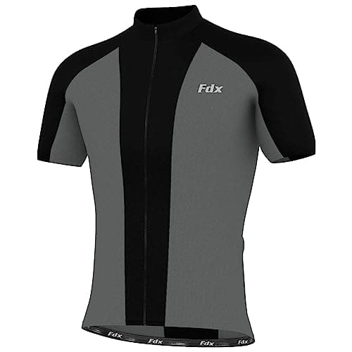 Image of FDX Men’s Cycling Jersey - Short Sleeves Summer Biking Tops, Breathable Quick Dry Mountain Bike MTB Jersey, 1/4 Zip T Shirt for Running, Biking and Hiking (Brisk Grey-L)