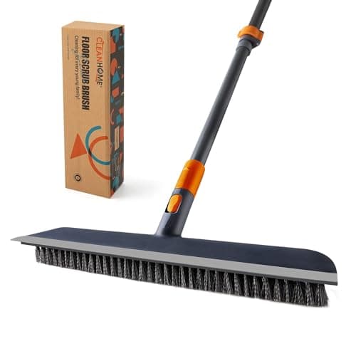 Image of Floor Scrubbing Brush with Metal Telescopic Handle - Extends to 59 inches,14.96-inch Head Features Stiff Bristles and Rubber Squeegee for Cleaning Water Marks from Indoor Floors