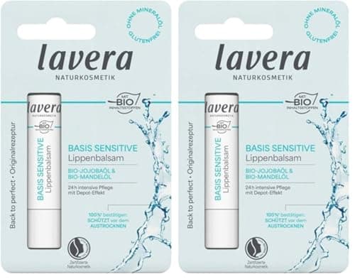 Image of lavera basis sensitive Lip Balm - for sensitive lips – moisturises & soothes – nourishes and softens – natural cosmetics – 1 piece (Pack of 2)