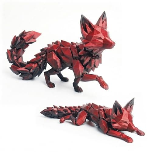 Image of Ruyal Metta Articulated Low-Poly Fox Figurine, 3D Printed Flexible Joint Animal Sculpture, Desk Ornament for Home Office Decor, Bookshelf & Shelf Decoration (Red,S)