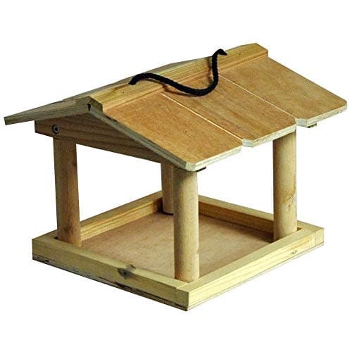 Image of Unibos Hanging Bird Table - Garden Tree Feeding Station for Wildlife - Chic Natural Feeder - Easy to Install, Heavy Duty Wood, Weatherproof Wooden, Eco-Conscious - Outdoor Feed Tray with Roof