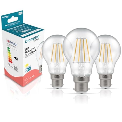 Image of Crompton Lamps Filament GLS LED Light Bulb BC-B22d | 11W = 100W Equivalent | Cool White 4000K | Energy Efficient | Bayonet Lightbulb | Long Life 15,000-Hrs | Clear Glass | Dimmable | 3-Pack