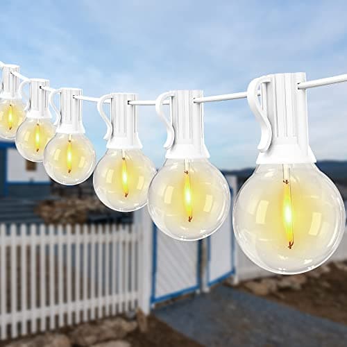 Image of DSLebeen String Lights Mains Powered: 50ft Festoon Lights with White Cable 27+3 Plastic G40 Globe LED Bulbs Connectable Decorative Lighting Warm White 2700K for Wedding, Party, Cafe