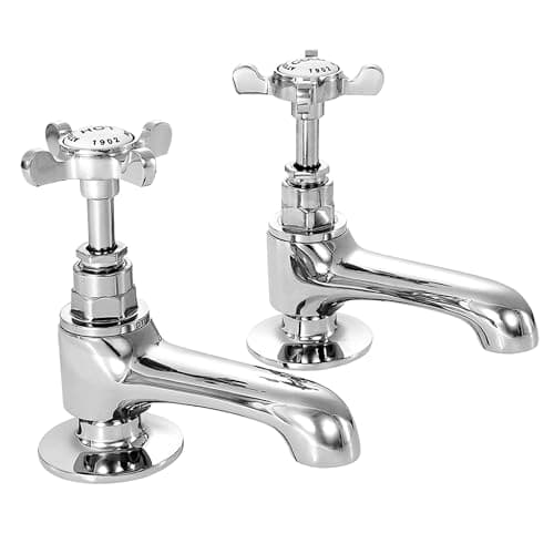 Image of Deva CR19 Basin Chrome Mixers Hot & Cold Traditional Edwardian Coronation Style Era Cross Handle Pillar Faucet Tap – 12 Year Warranty, Set of 2 Pieces