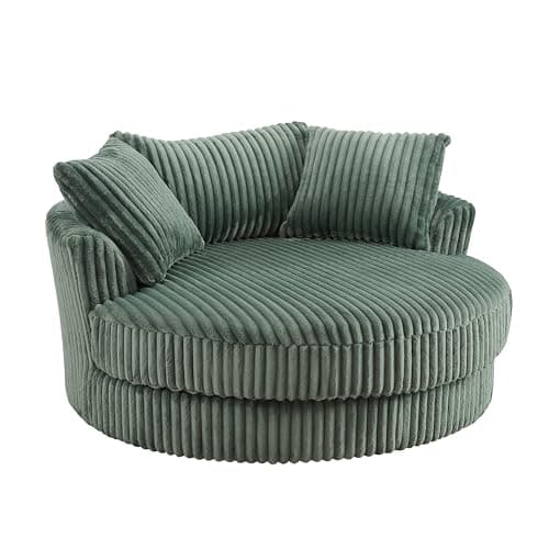 Image of Home Detail Fabric Swivel Sofa Loveseat with Swivel Function, Large Cuddle Chair Sofas in Teddy Jumbo Cord Fabric (Green Teddy Jumbo Cord)
