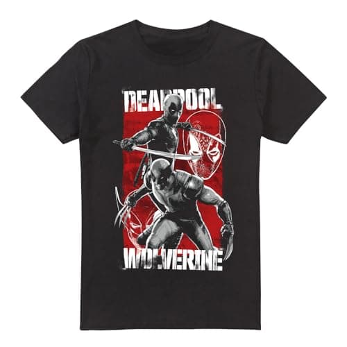 Image of Cotton Soul Marvel Deadpool & Wolverine Deadpool & Wolverine Fight Unisex T Shirt, Black, Medium