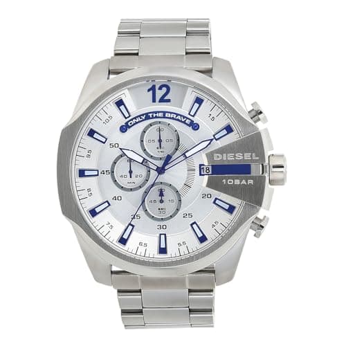 Image of Diesel Watch for Men Mega Chief, Quartz Movement, 59 mm Silver Stainless Steel Case with a Stainless Steel Strap, DZ4477