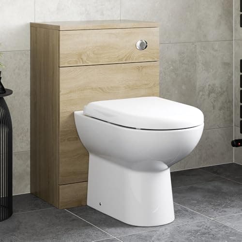 Image of Affine® 500mm Bathroom Back to Wall BTW Toilet WC Cloakroom Furniture Unit Only, Freestanding Modern, Oak Wood